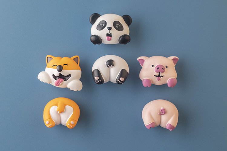 wholesale panda and shiba inu animal rear fridge magnets, decorative stickers, cartoon animal rear, creative modern minimalist magnetic stickers, resin factory direct