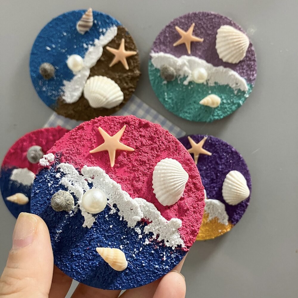 wholesale diy textured painting fridge magnets with natural shell magnetic attraction, 3d embossed seaside scenery, handcrafted factory direct wholesale diy textured painting fridge magnets with natural shell magnetic attraction, 3d embossed seaside scenery, handcrafted factory direct