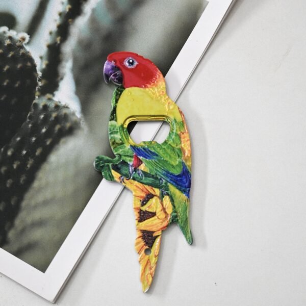 wholesale parrot bottle opener fridge magnets, melamine material with embossed craftsmanship, cute fridge magnets with colorful patterns factory direct