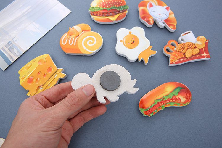 wholesale pet food fridge magnets: hamburgers, bread, fried eggs, cheese, bacon, sandwiches, hot dogs, snacks factory direct