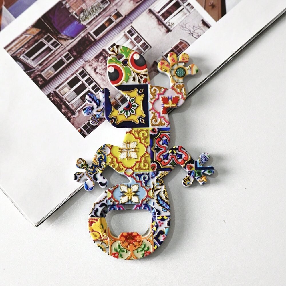 wholesale lizard melamine bottle opener with gold-plated craftsmanship, colorful patterns, bohemian style for home daily use factory direct