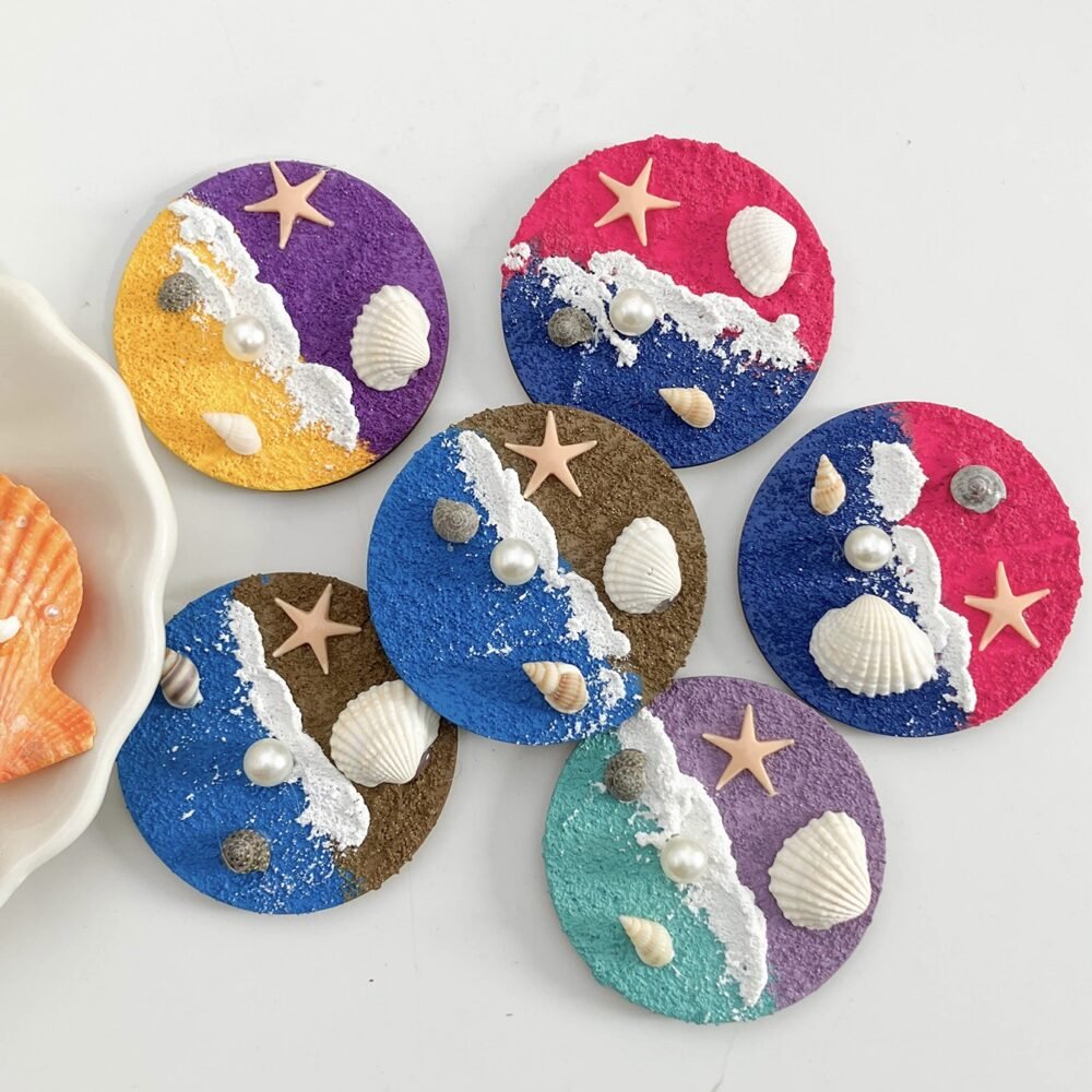 wholesale diy textured painting fridge magnets with natural shell magnetic attraction, 3d embossed seaside scenery, handcrafted factory direct wholesale diy textured painting fridge magnets with natural shell magnetic attraction, 3d embossed seaside scenery, handcrafted factory direct