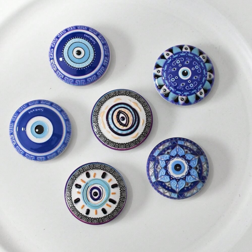 wholesale round evil eye pattern fridge magnets with 3d printed circular embossing for home decoration and daily use factory direct