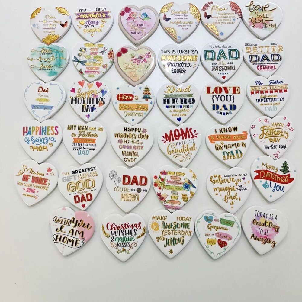 wholesale gold-plated ceramic fridge magnets, heart shape, 3d effect for home decoration factory direct