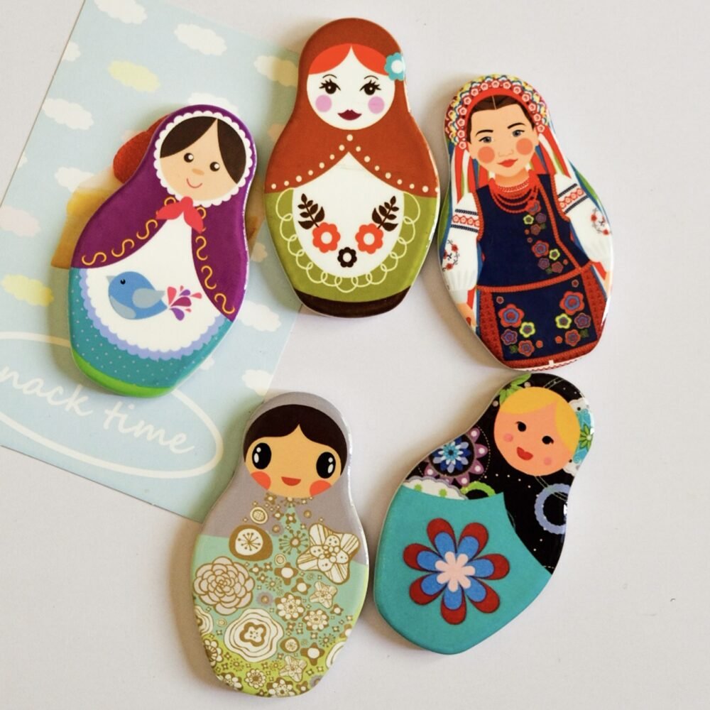 wholesale russian matryoshka fridge magnets with cartoon patterns, ceramic craft, souvenirs for travel and home decoration factory direct