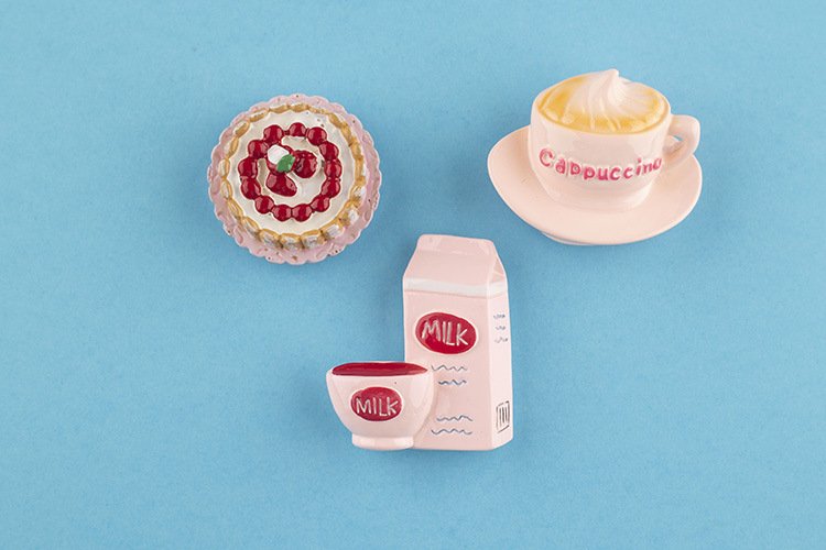 wholesale pink kitchen fridge magnets, afternoon tea and baking tools, simulated cake and kitchen utensils magnetic decorations factory direct
