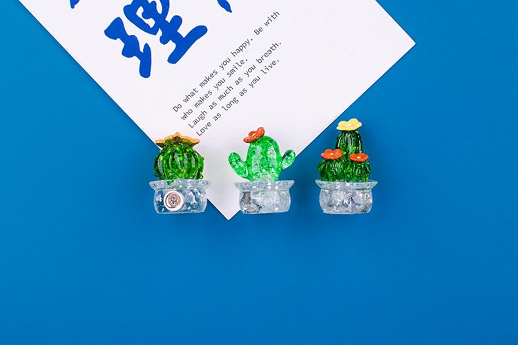 wholesale creative simulated plant cactus and succulent magnetic fridge magnets, cartoon transparent resin magnetic stickers for office decoration factory direct
