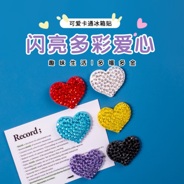 wholesale fully beaded red heart fridge magnets, magnetic stickers, peach heart, couples&apos; wedding decorative stickers, 3d resin heart-shaped magnetic stickers factory direct