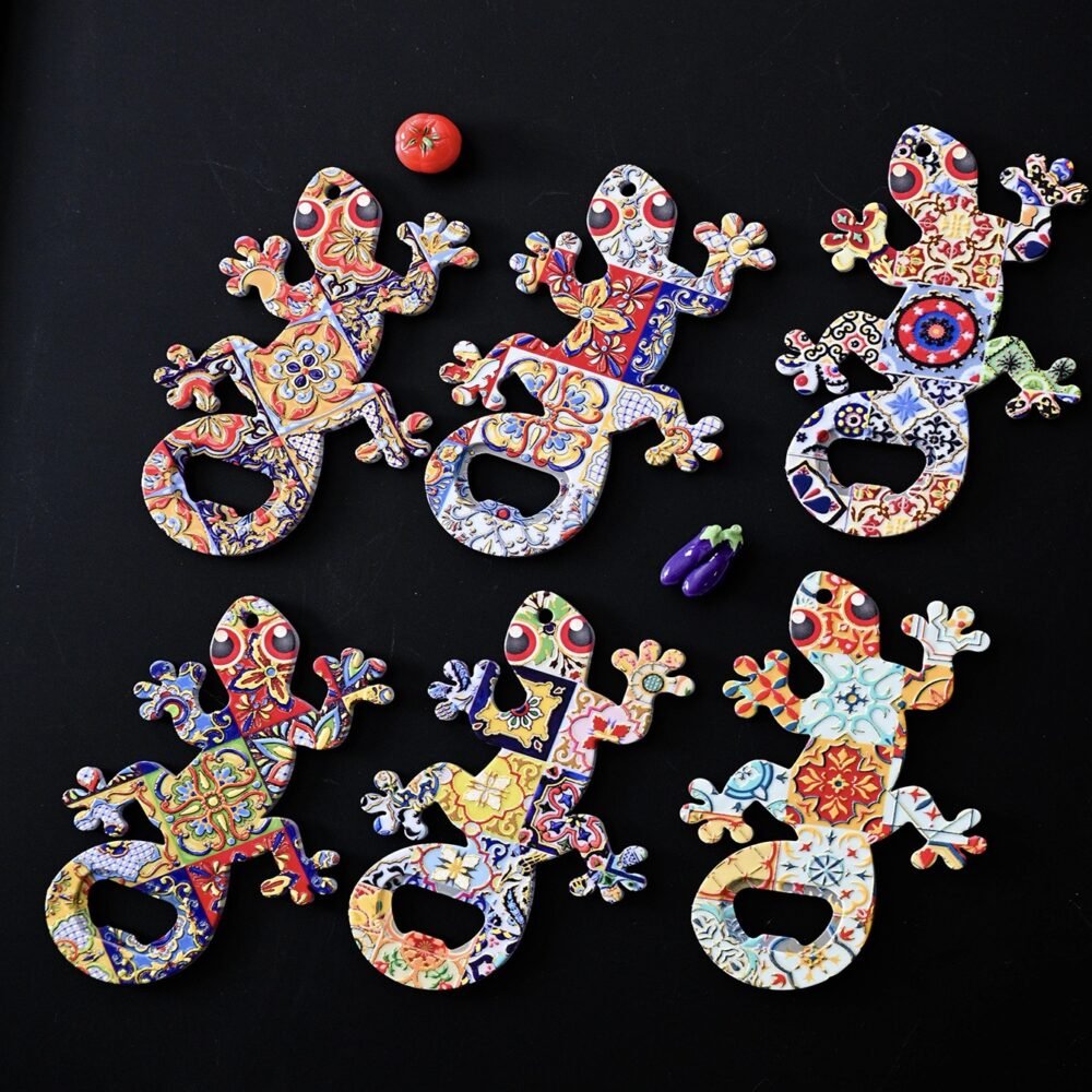 wholesale lizard melamine bottle opener with gold-plated craftsmanship, colorful patterns, bohemian style for home daily use factory direct