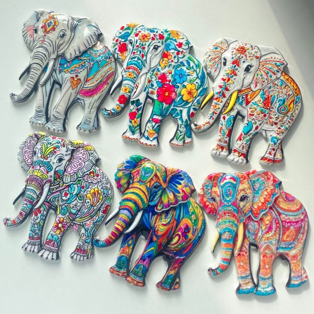 wholesale adorable elephant fridge magnets with bohemian style patterns, resin material and 3d embossed craftsmanship, souvenirs for travel factory direct