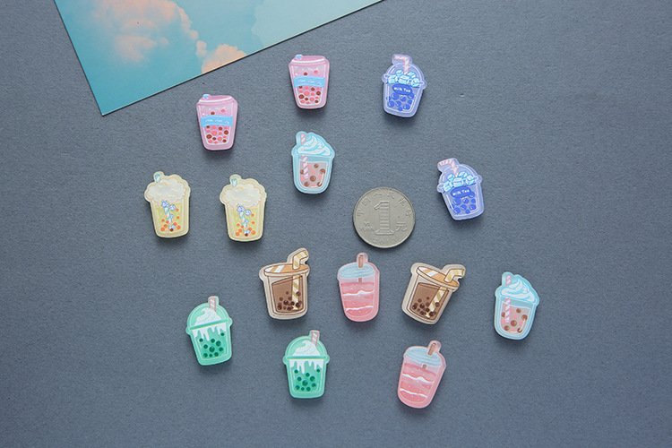 wholesale creative acrylic fridge magnets, magnetic stickers, mini cartoon drinks and bubble tea, personalized set of magnetic stickers, whiteboard decorative stickers factory direct