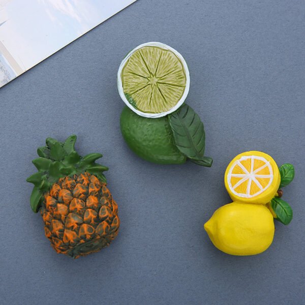 wholesale simulated food and fruit fridge magnets, 3d strawberries, pineapples, yellow lemons, green lemons, magnetic stickers, magnetic stickers, resin fridge magnets, customized factory direct