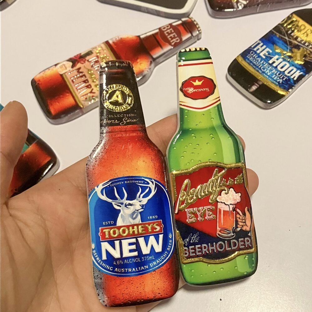 wholesale beer bottle-shaped 3d embossed gold-plated ceramic fridge magnets, unique and creative for home daily use factory direct