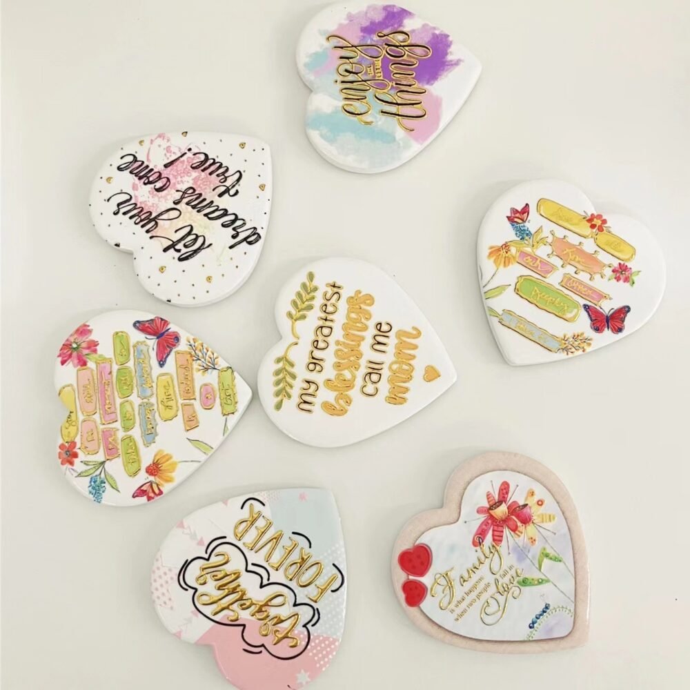 wholesale gold-plated ceramic fridge magnets, heart shape, 3d effect for home decoration factory direct