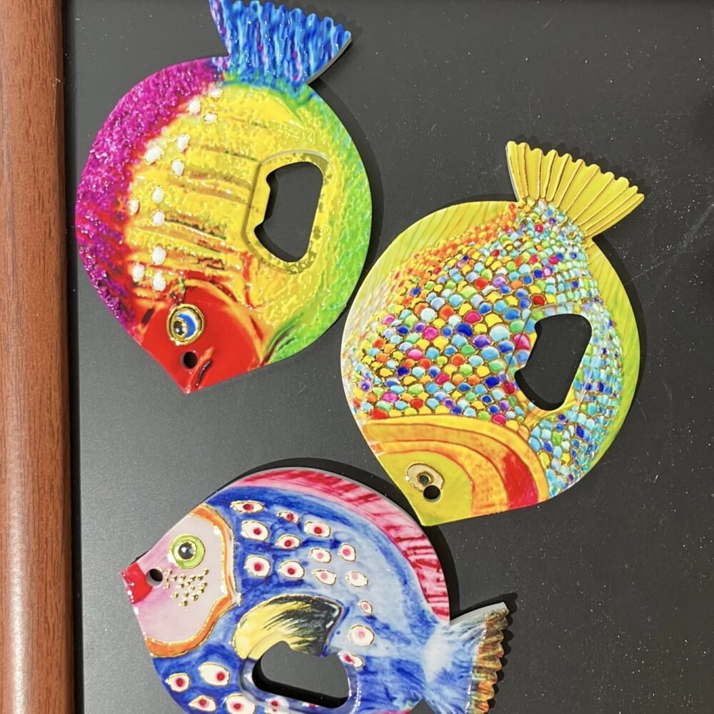 fat headed fish bottle opener refrigerator sticker made of melamine material, embossed texture, hot stamping process, cute refrigerator sticker fat headed fish bottle opener refrigerator sticker made of melamine material, embossed texture, hot stamping process, cute refrigerator sticker