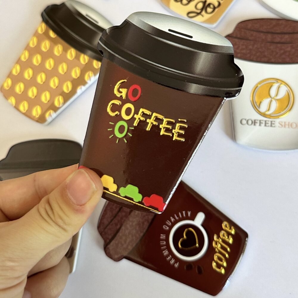 wholesale gold-plated 3d embossed coffee cup-shaped fridge magnets, waterproof creative ceramic for home daily use factory direct