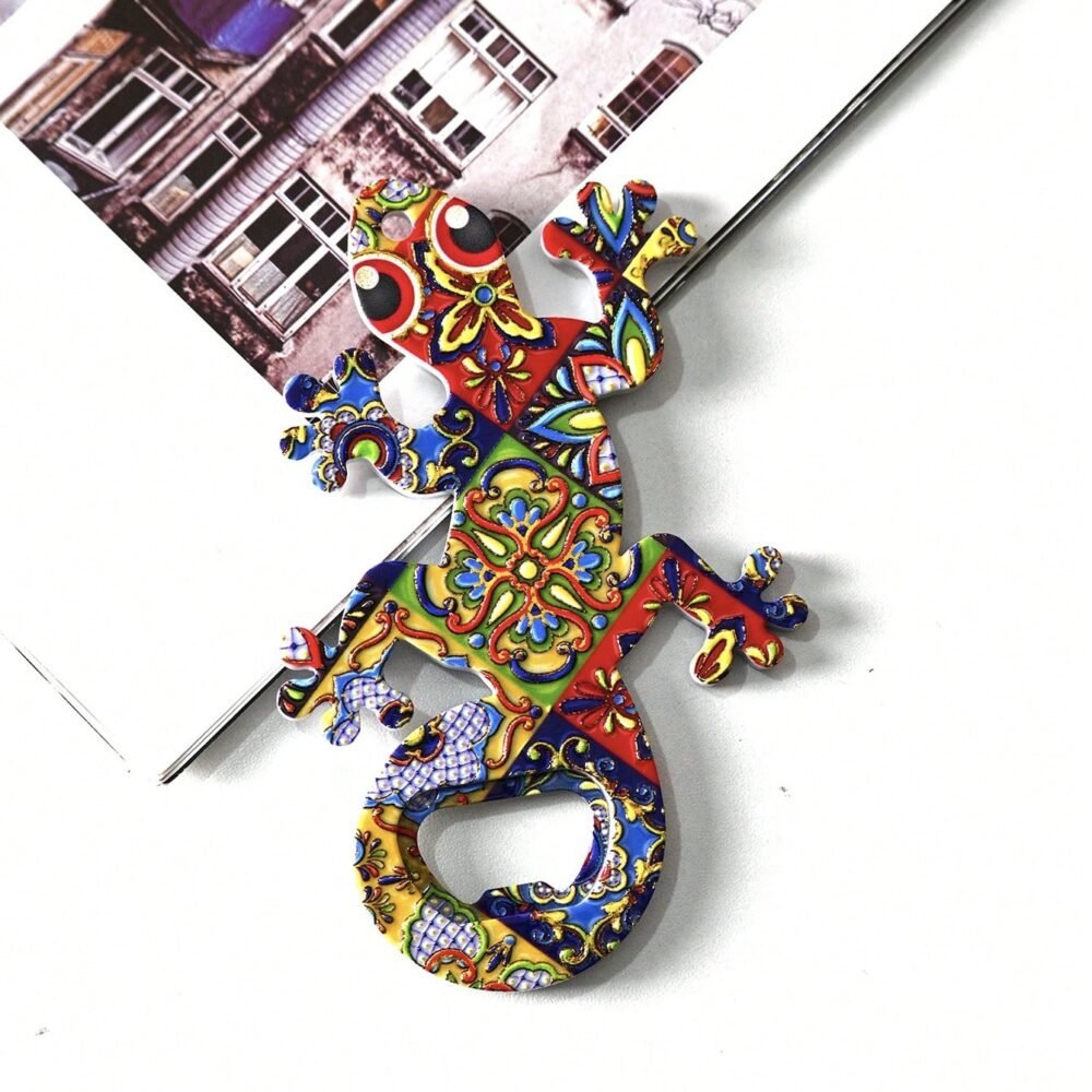 wholesale lizard melamine bottle opener with gold-plated craftsmanship, colorful patterns, bohemian style for home daily use factory direct