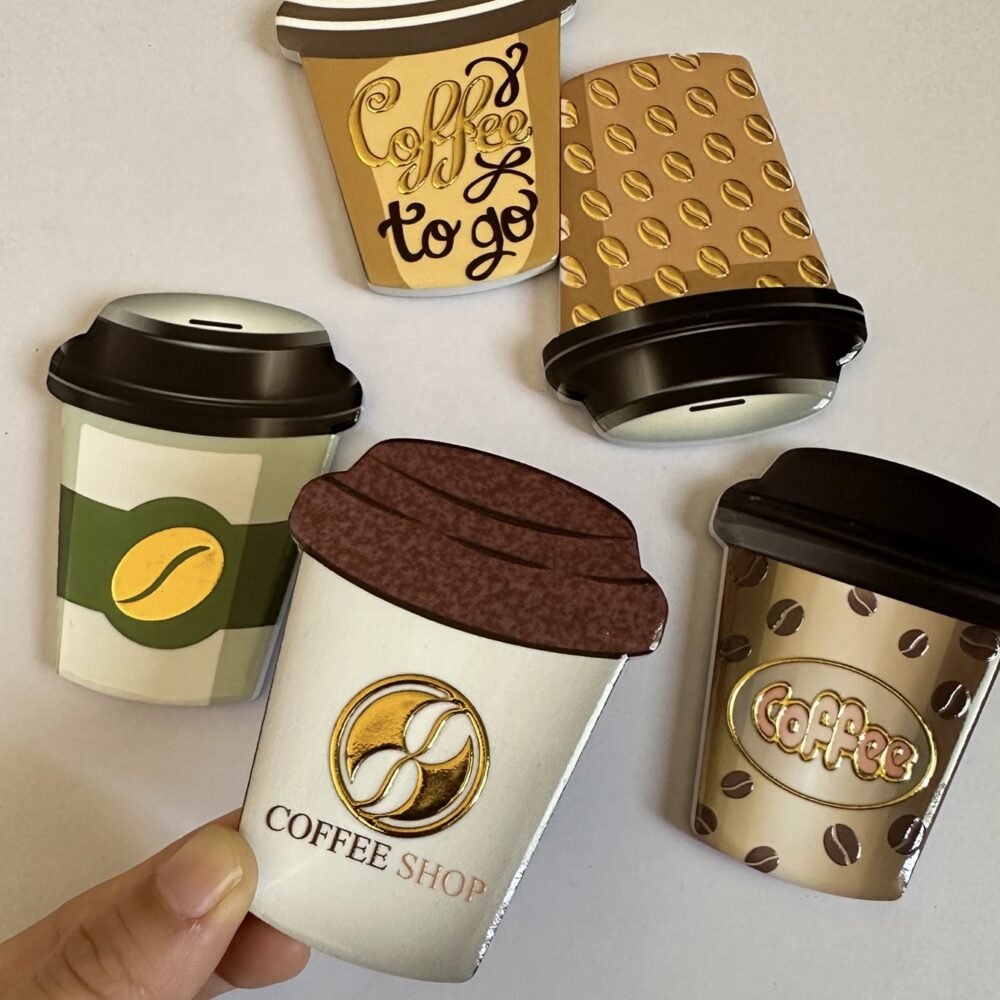 wholesale gold-plated 3d embossed coffee cup-shaped fridge magnets, waterproof creative ceramic for home daily use factory direct