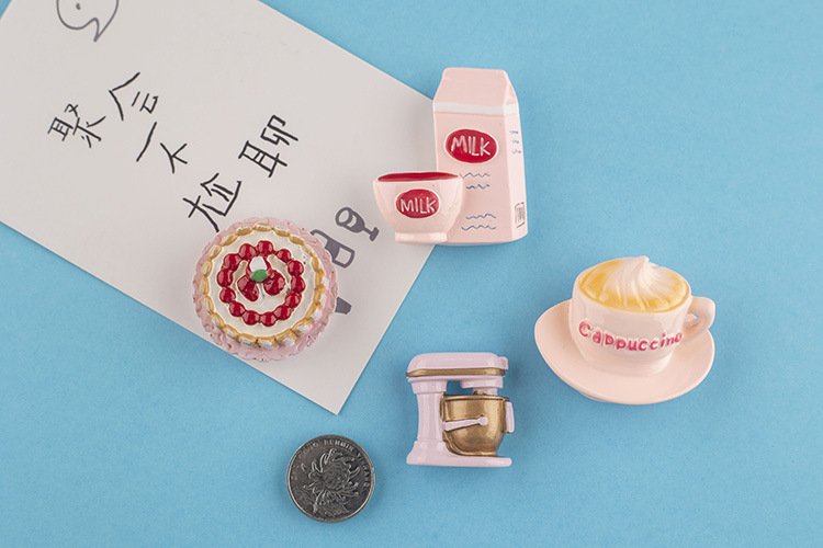 wholesale pink kitchen fridge magnets, afternoon tea and baking tools, simulated cake and kitchen utensils magnetic decorations factory direct
