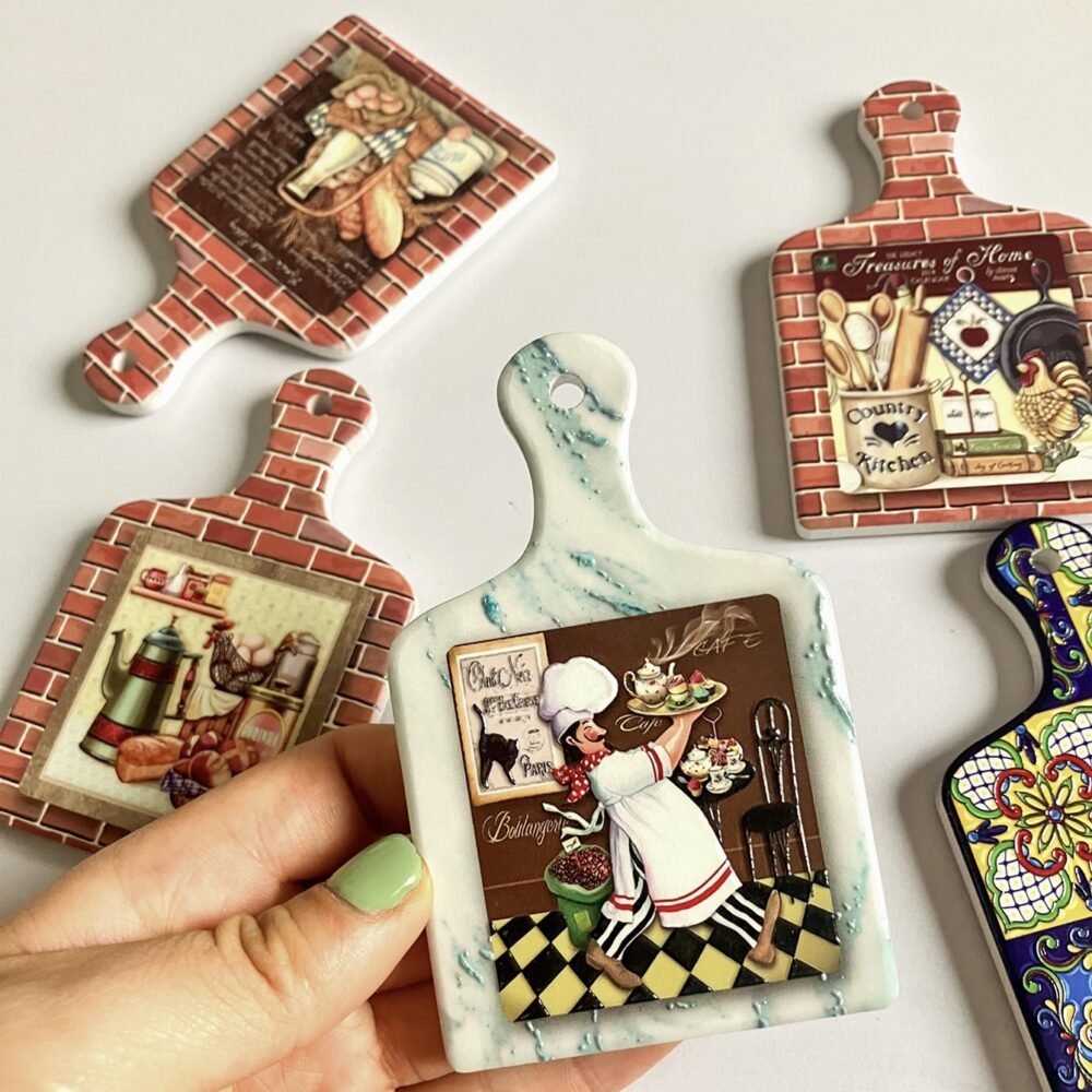 wholesale embossed cutting board-shaped fridge magnets with retro color patterns, european and american style magnetic stickers for home decoration factory direct
