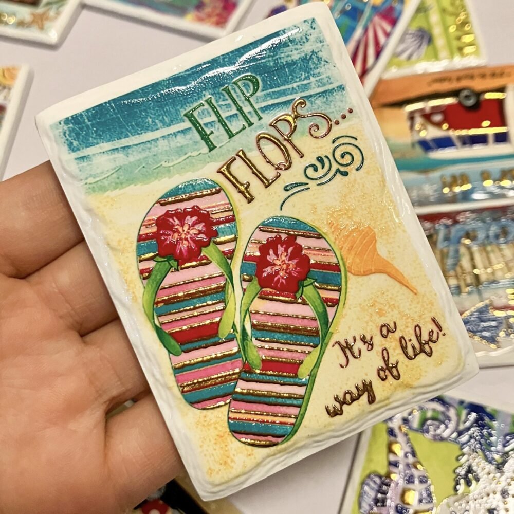 wholesale ocean series rectangular gold-plated 3d embossed ceramic fridge magnets for home daily decoration factory direct