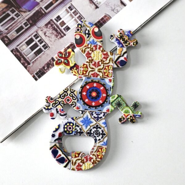 wholesale lizard melamine bottle opener with gold-plated craftsmanship, colorful patterns, bohemian style for home daily use factory direct