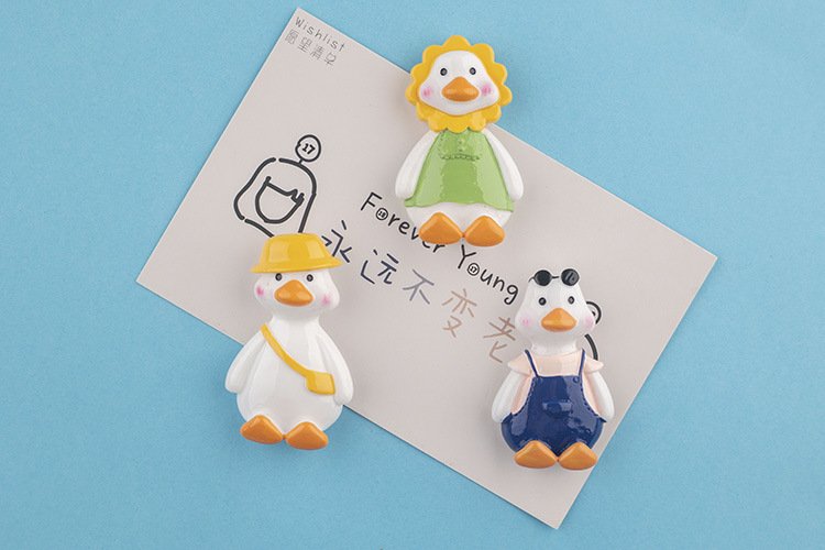 wholesale minimalist creative cartoon cute leaning duck magnetic resin fridge magnets, 3d magnetic attraction for home decoration factory direct