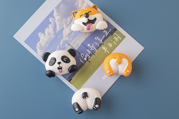 wholesale panda and shiba inu animal rear fridge magnets, decorative stickers, cartoon animal rear, creative modern minimalist magnetic stickers, resin factory direct