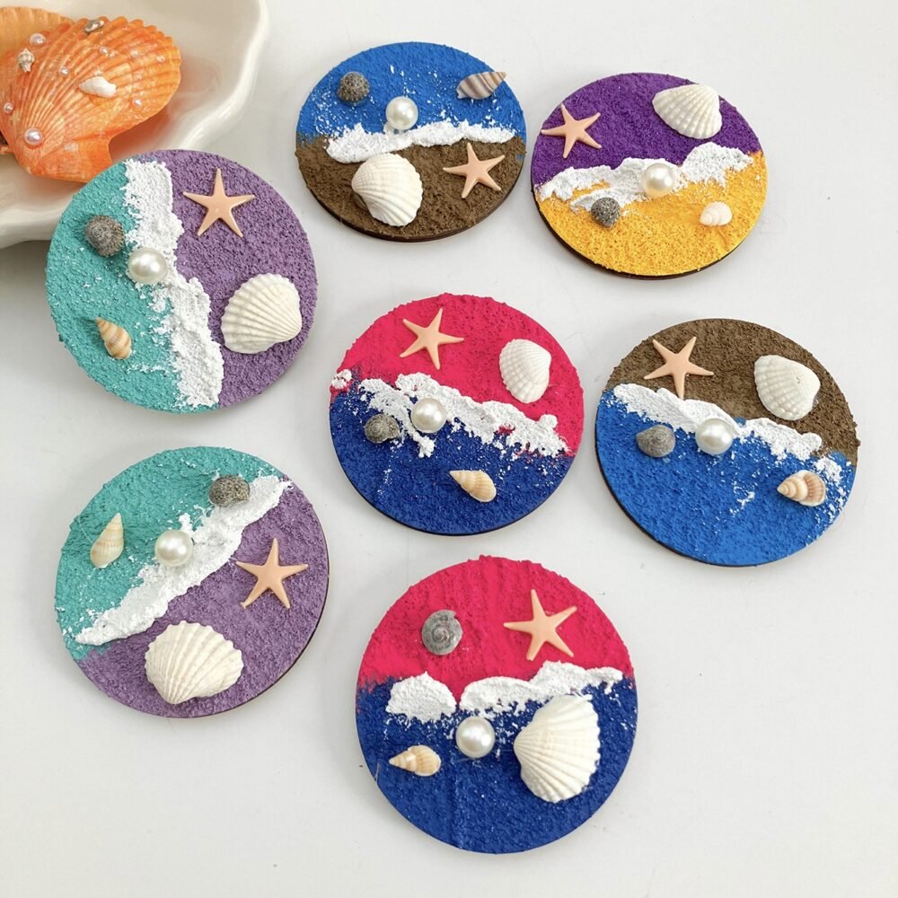 wholesale diy textured painting fridge magnets with natural shell magnetic attraction, 3d embossed seaside scenery, handcrafted factory direct wholesale diy textured painting fridge magnets with natural shell magnetic attraction, 3d embossed seaside scenery, handcrafted factory direct