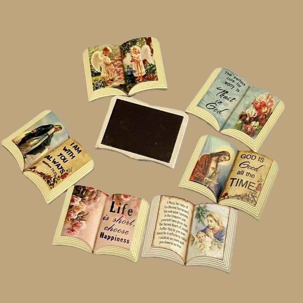 wholesale book-shaped ceramic fridge magnets, religious book design, suitable for home daily use and festival gifts, decorative fridge magnets factory direct