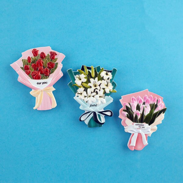 wholesale realistic resin 3d bouquet fridge magnets, creative magnets with roses, sunflowers, lilies, cultural and creative gifts factory direct