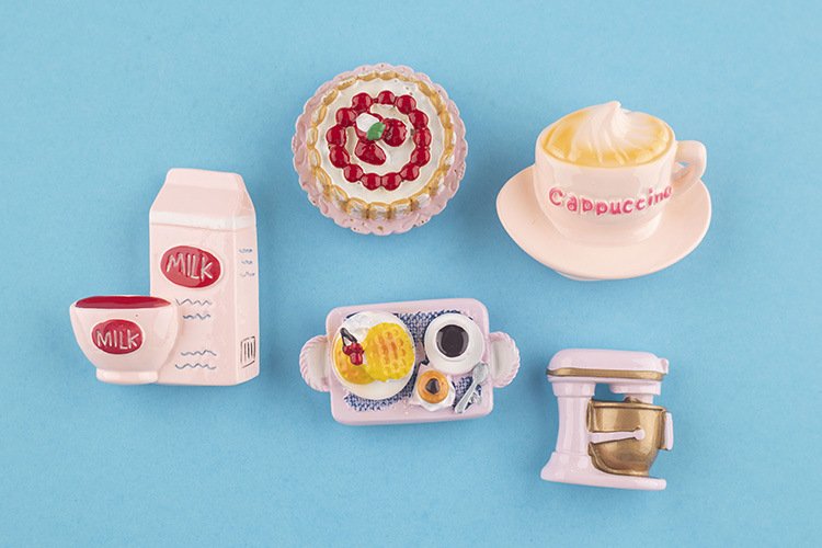 wholesale pink kitchen fridge magnets, afternoon tea and baking tools, simulated cake and kitchen utensils magnetic decorations factory direct