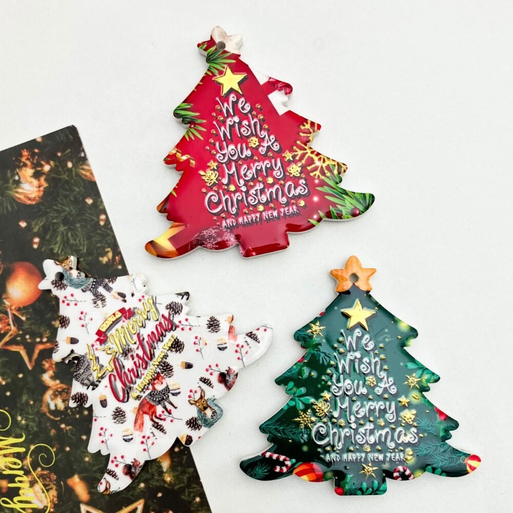 wholesale christmas tree party decorations, ceramic fridge magnets with embossed texture and gold-plated craftsmanship, creative home hanging accessories factory direct