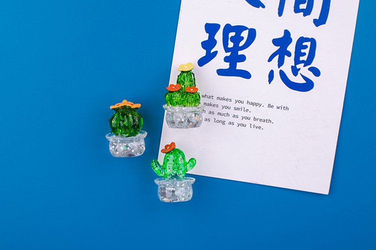 wholesale creative simulated plant cactus and succulent magnetic fridge magnets, cartoon transparent resin magnetic stickers for office decoration factory direct