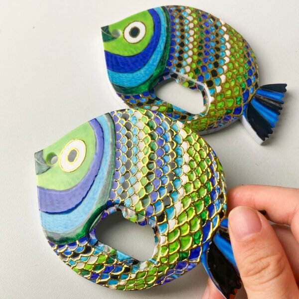 fat headed fish bottle opener refrigerator sticker made of melamine material, embossed texture, hot stamping process, cute refrigerator sticker