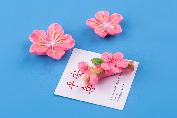 wholesale adorable flower decorative magnetic stickers, 3d home message board magnets, peach blossom fridge magnets with branches, set factory direct
