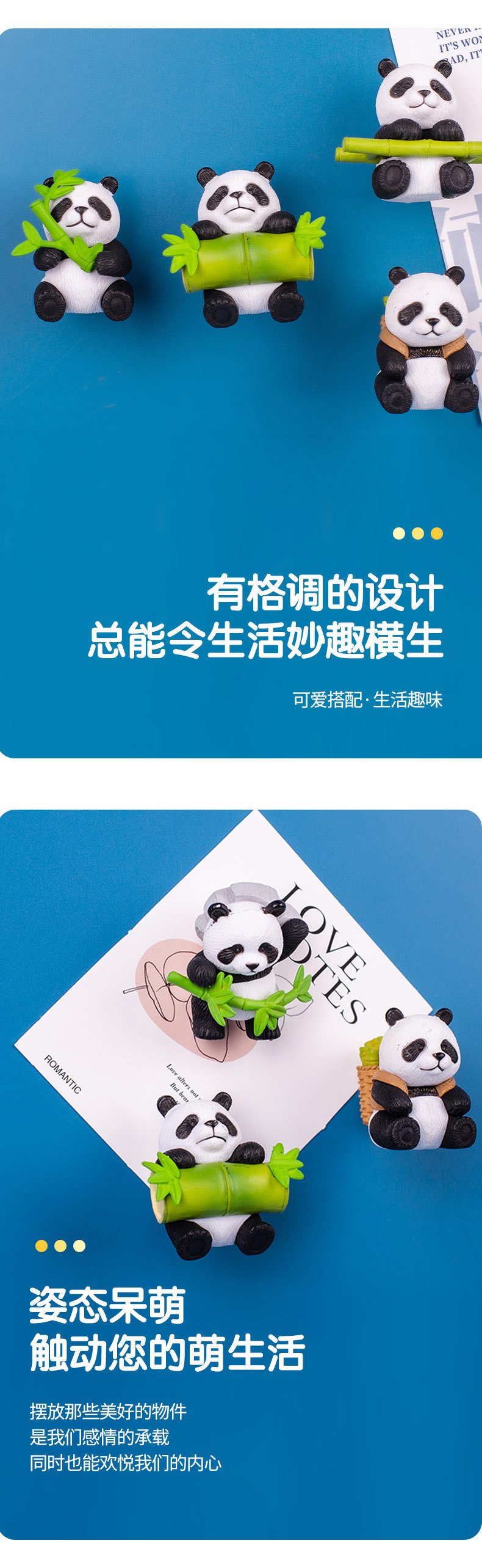 wholesale adorable panda fridge magnets, magnetic attraction, 3d creative travel cultural souvenirs, gifts, magnetic home decorations factory direct