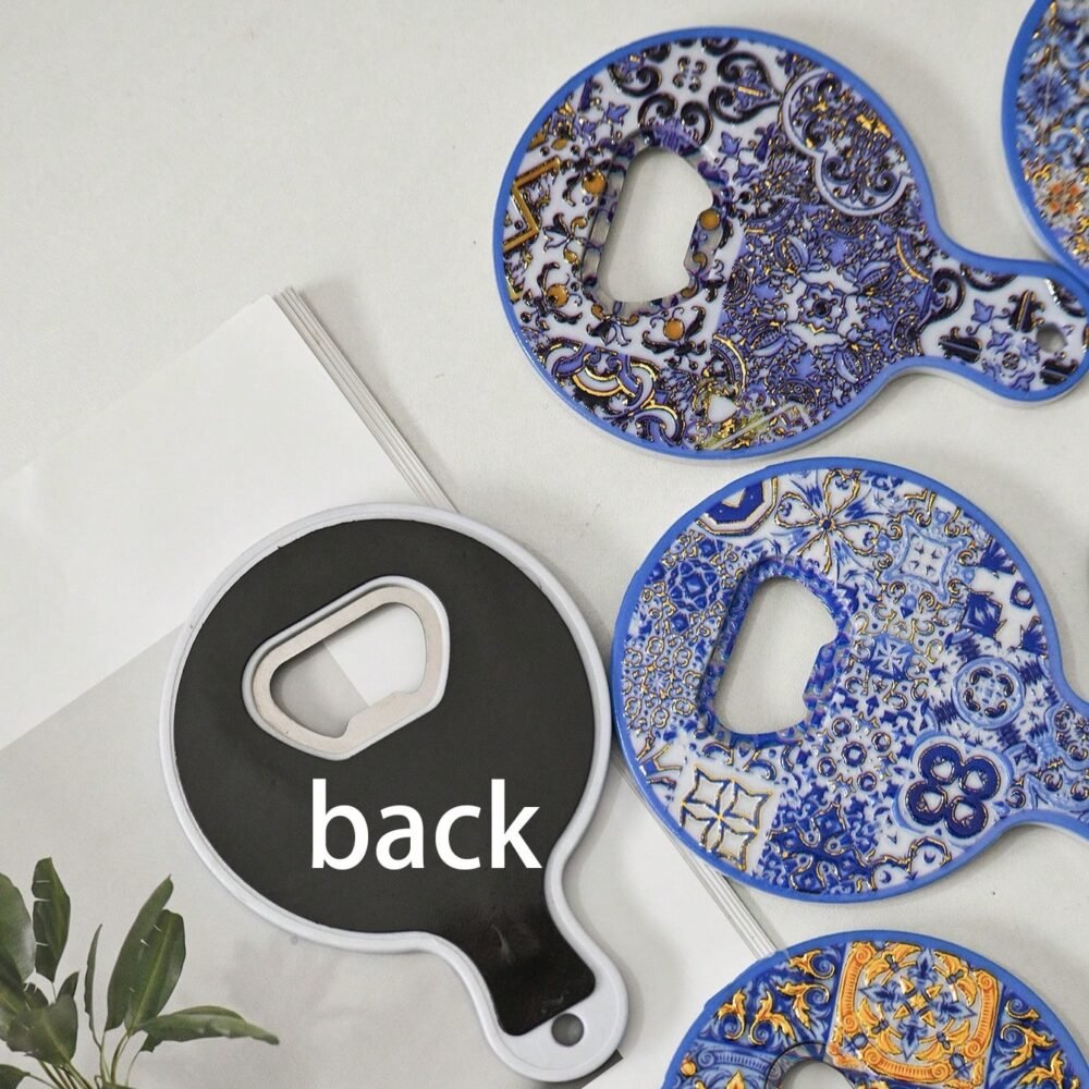 wholesale gourd bottle opener fridge magnets, melamine material with embossed texture and gold-plated craftsmanship, blue and white porcelain bottle opener factory direct