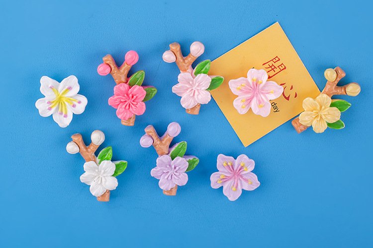 wholesale adorable flower decorative magnetic stickers, 3d home message board magnets, peach blossom fridge magnets with branches, set factory direct
