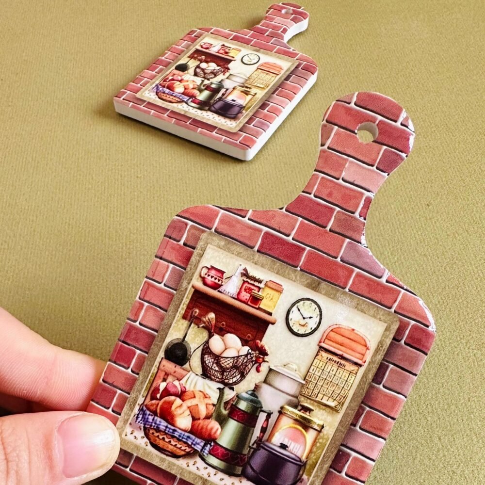 wholesale embossed cutting board-shaped fridge magnets with retro color patterns, european and american style magnetic stickers for home decoration factory direct