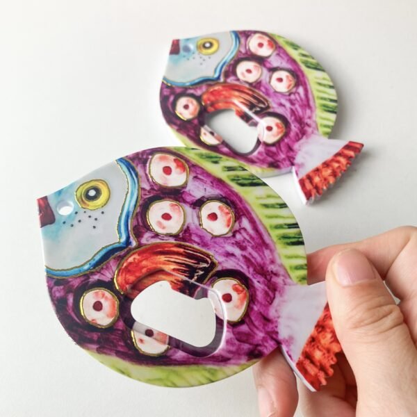 fat headed fish bottle opener refrigerator sticker made of melamine material, embossed texture, hot stamping process, cute refrigerator sticker