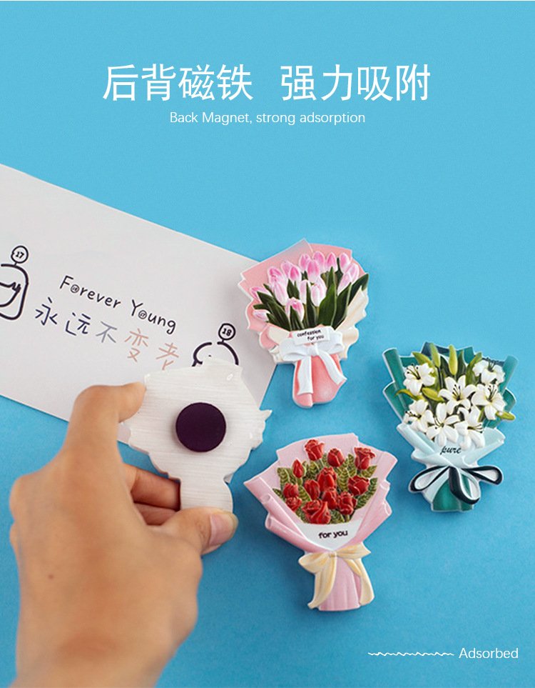 wholesale realistic resin 3d bouquet fridge magnets, creative magnets with roses, sunflowers, lilies, cultural and creative gifts factory direct
