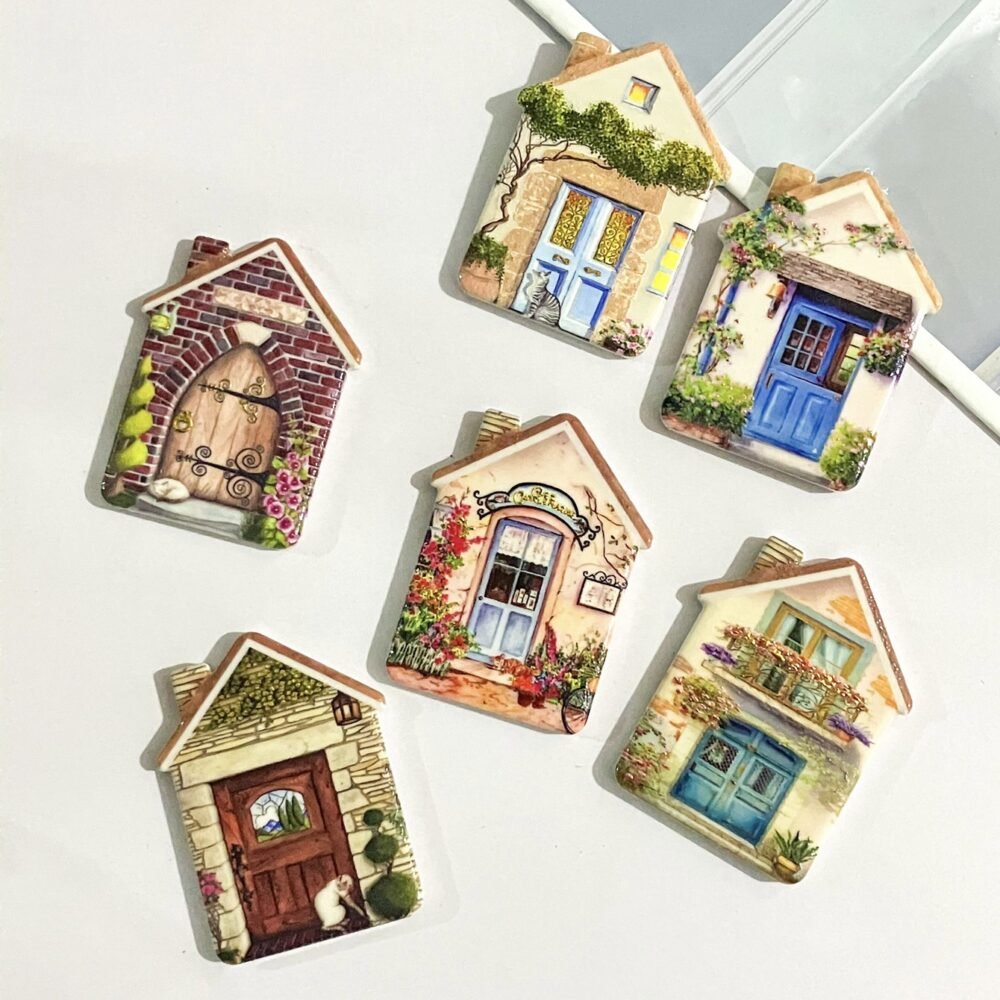 wholesale melamine house fridge magnets with gold-plated craftsmanship, embossed texture, shatter-resistant synthetic resin for home decoration factory direct