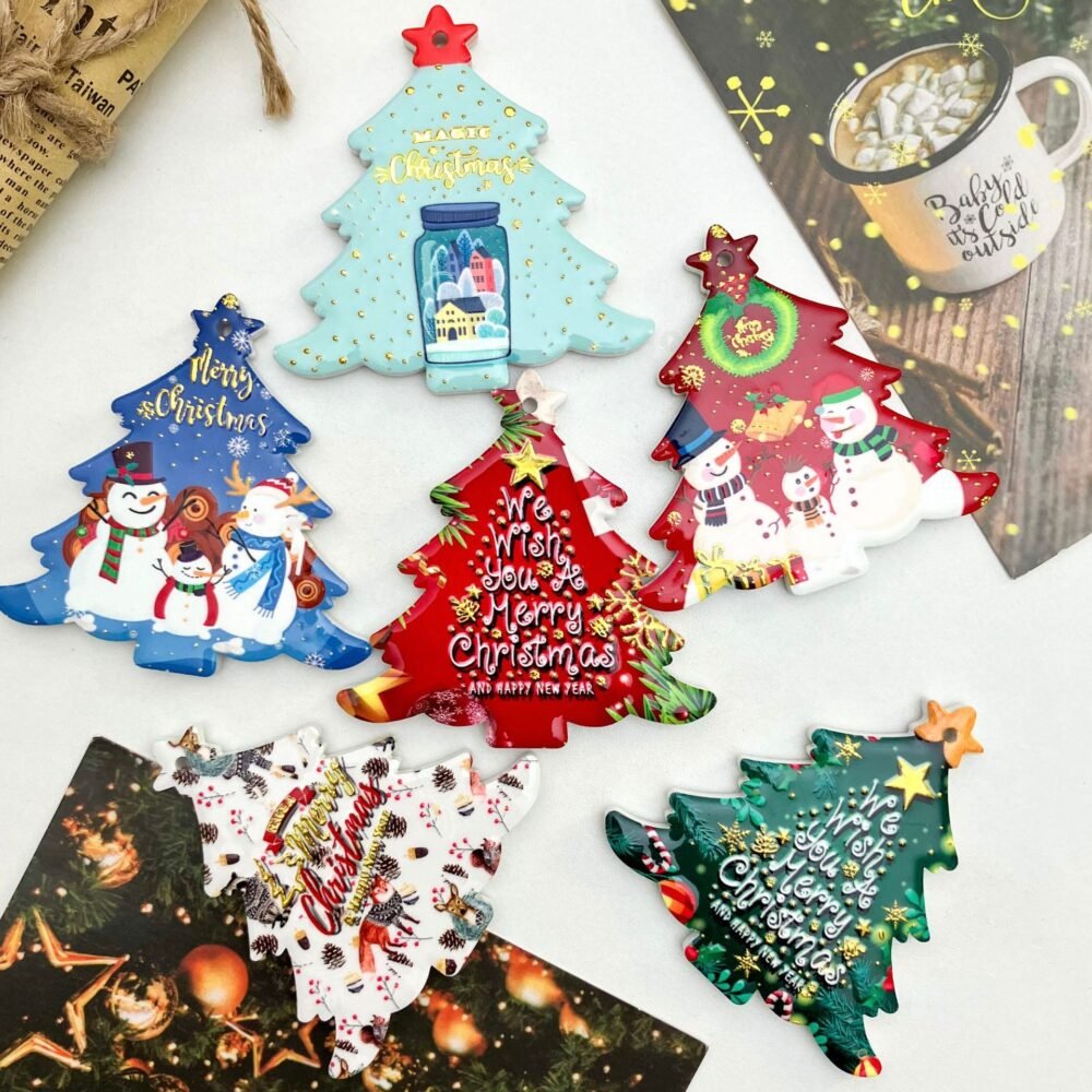 wholesale christmas tree party decorations, ceramic fridge magnets with embossed texture and gold-plated craftsmanship, creative home hanging accessories factory direct
