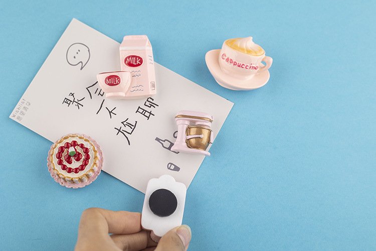 wholesale pink kitchen fridge magnets, afternoon tea and baking tools, simulated cake and kitchen utensils magnetic decorations factory direct