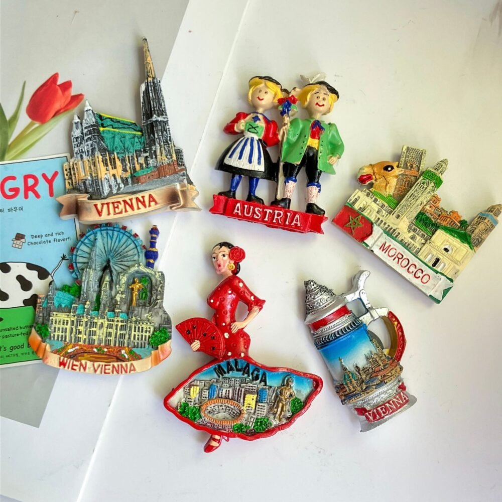 wholesale 3d travel scenery, architectural, and figurine souvenirs, hand-painted resin fridge magnets for home decoration and daily use factory direct