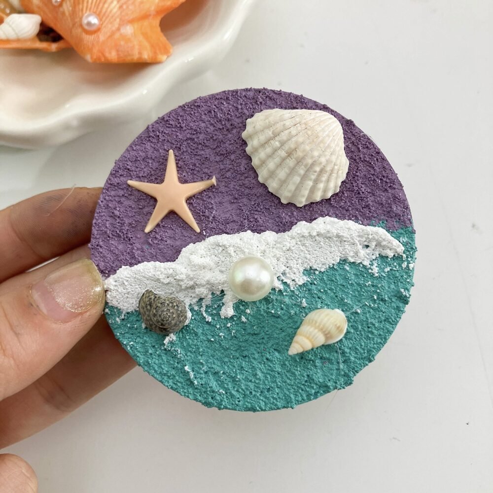 wholesale diy textured painting fridge magnets with natural shell magnetic attraction, 3d embossed seaside scenery, handcrafted factory direct wholesale diy textured painting fridge magnets with natural shell magnetic attraction, 3d embossed seaside scenery, handcrafted factory direct