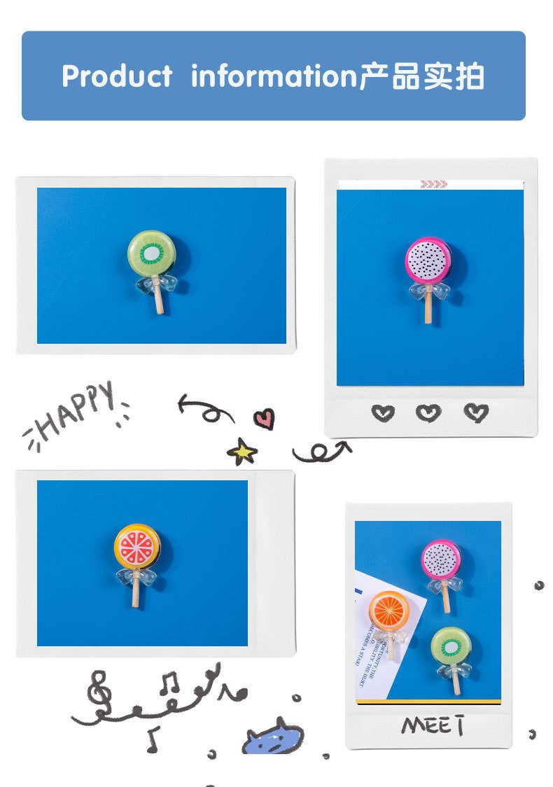 wholesale creative fruit ice-clear lollipop fridge magnets, magnetic stickers, refrigerator door decorations, home message stickers, convenient magnetic stickers factory direct