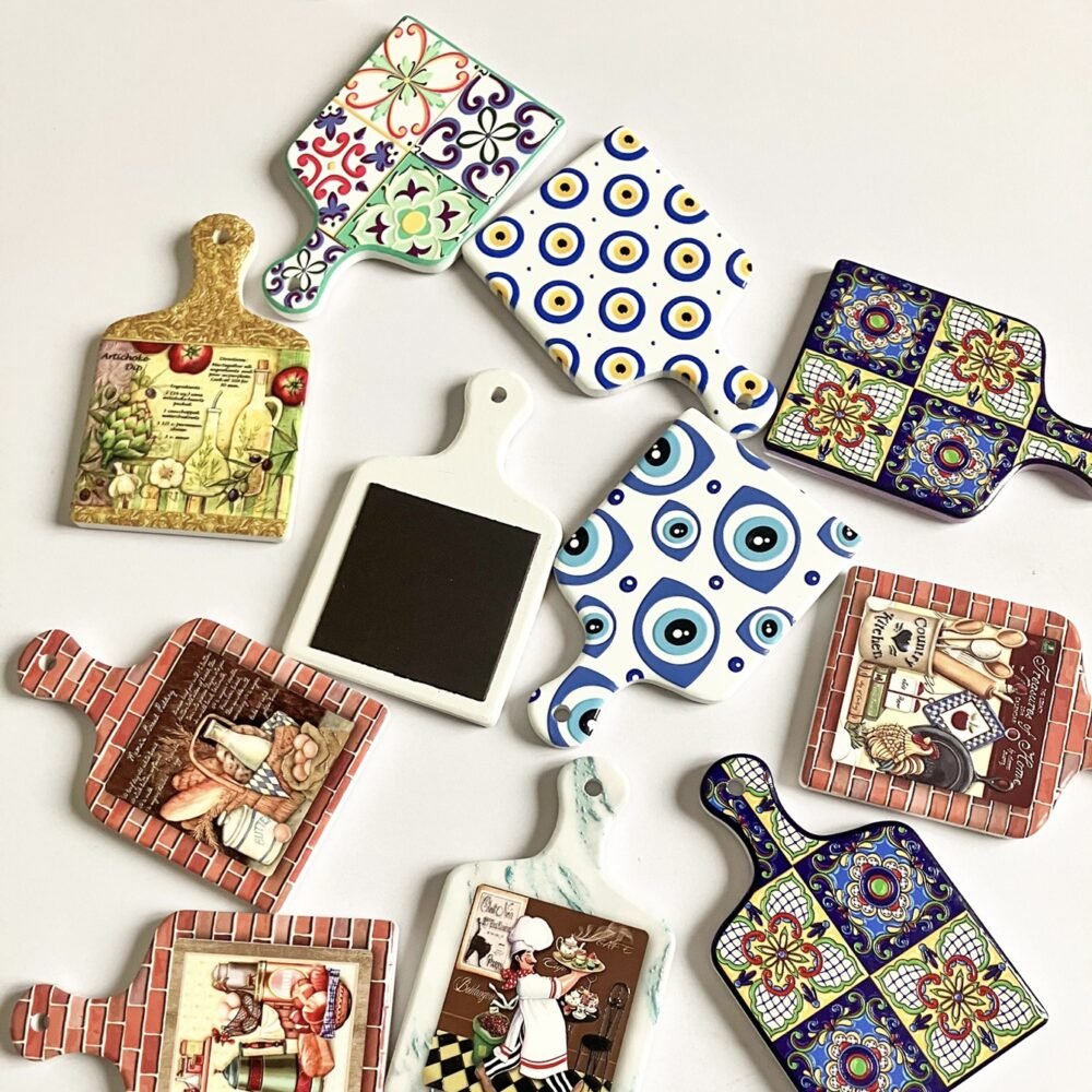 wholesale embossed cutting board-shaped fridge magnets with retro color patterns, european and american style magnetic stickers for home decoration factory direct