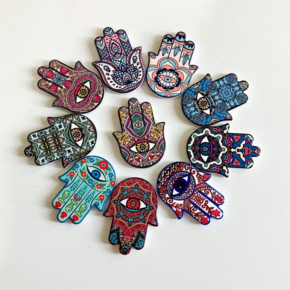 wholesale hand of fatima ceramic fridge magnets, creative palm design, angel eye magnets for home decoration factory direct